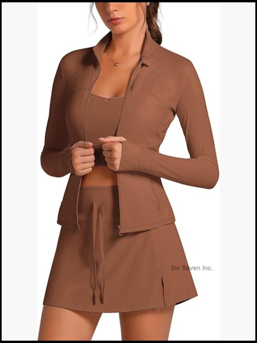 3-Piece Long Sleeve Zip Up Jacket with Cami Top and Tennis Dress Athletic